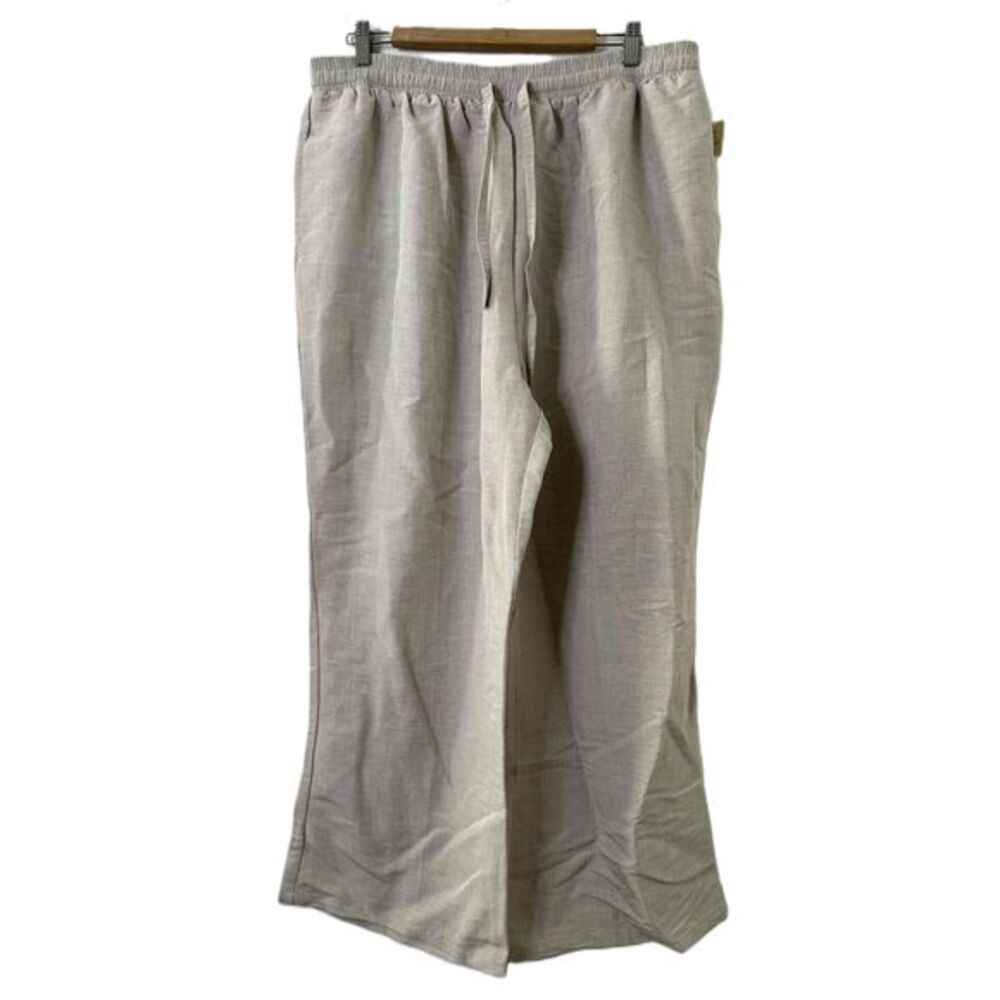 Adrian Jordan Linen Blend Pants Womans Plus Size 18/20 Beige Wide Leg Drawstring